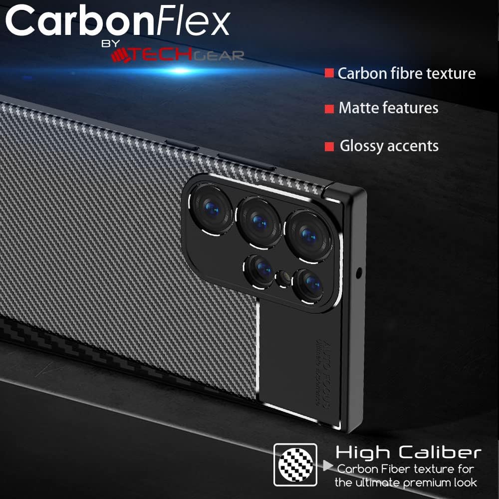[CarbonFlex Case] Flexible, Shockproof, Ultra Slim, Soft TPU Protective Shell Cover with Carbon Fibre Detailing for Samsung Galaxy S24 Ultra