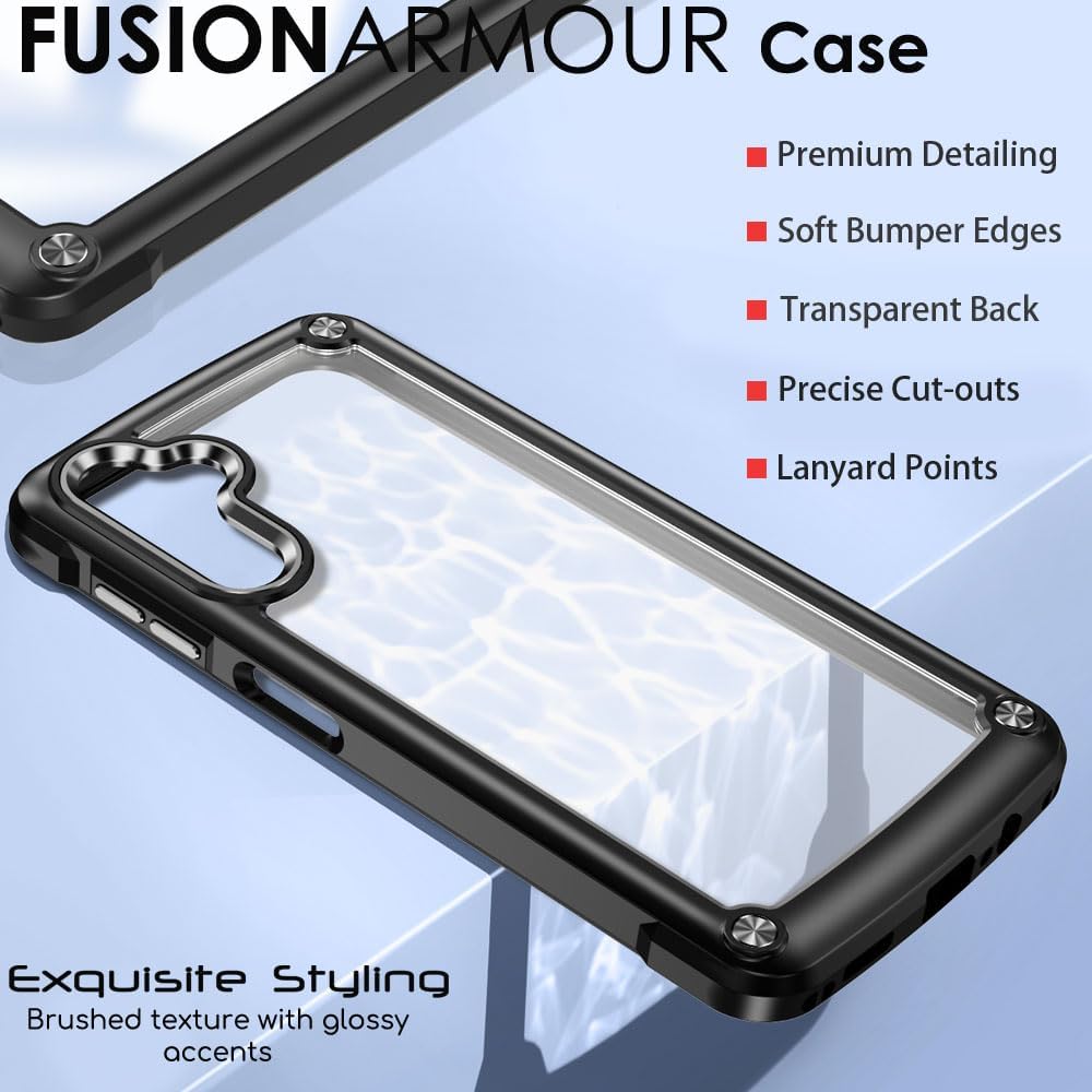 [Fusion Armour Case] Premium Hybrid Tough Heavy Duty, Clear Back, Bumper Case for Samsung A14 & A14 5G