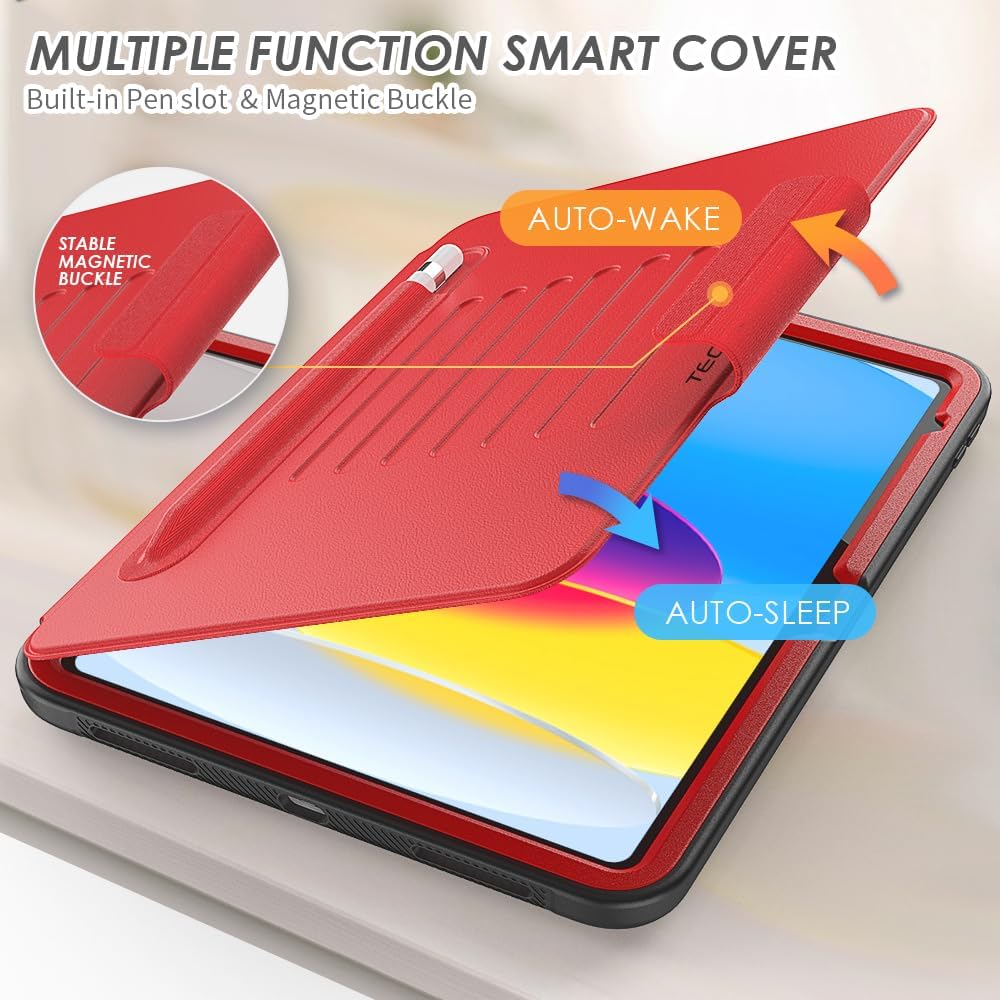[Enduro Case] Tough Strong Magnetic & Flip Case [Auto Sleep/Wake] Cover with Multi-Angle Stand & Card Slot For Apple iPad 11th & 10th Generation, iPad 2025 / 2022