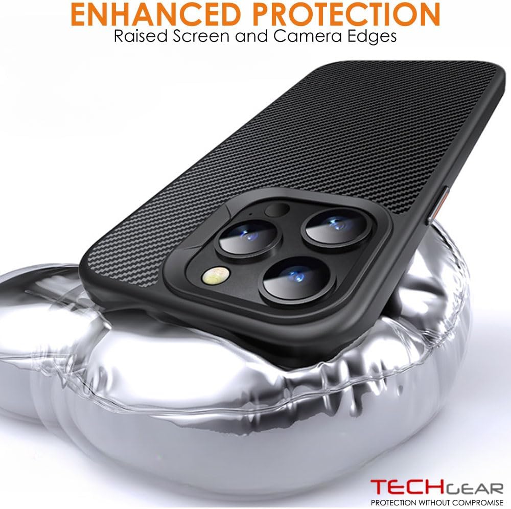 [Carbon Fibre Detail] Shockproof, Anti-Scratch, Slim Hybrid Gel Bumper Case with Hard Back Compatible with MagSafe Cover for iPhone 15 Pro Max 6.7"