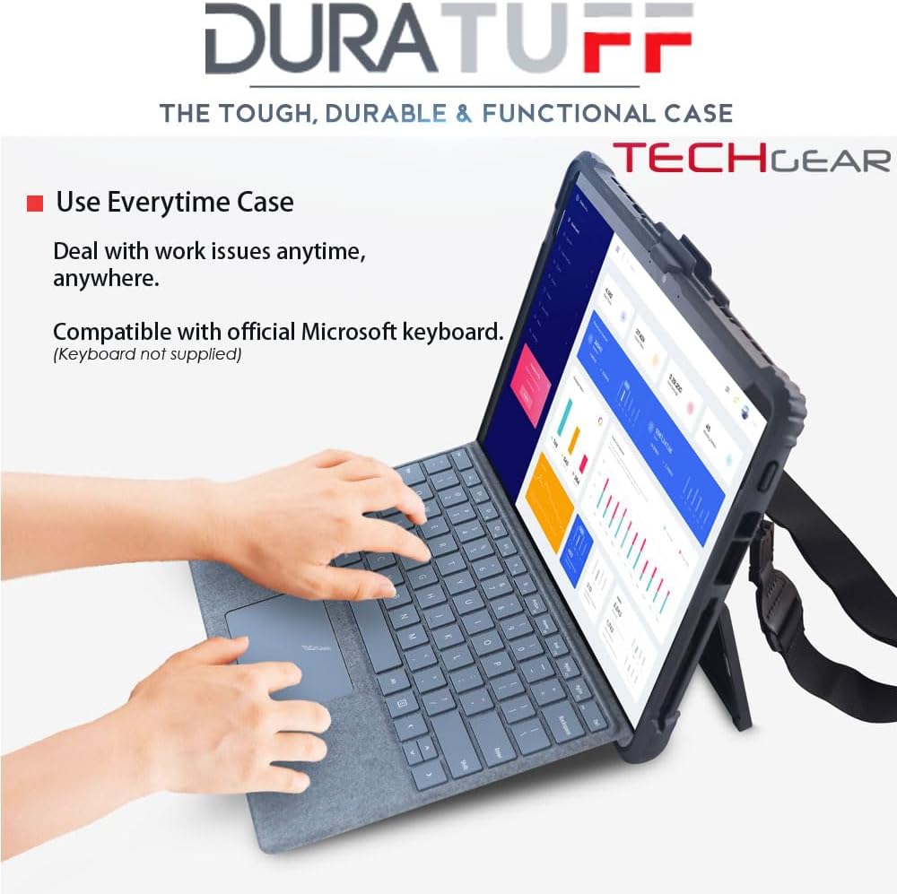 [DuraTUFF Case] Tough Rugged HEAVY DUTY Armour Shockproof Impact Case with Hand Strap, Shoulder Strap & Stand Cover for Microsoft Surface Pro 9