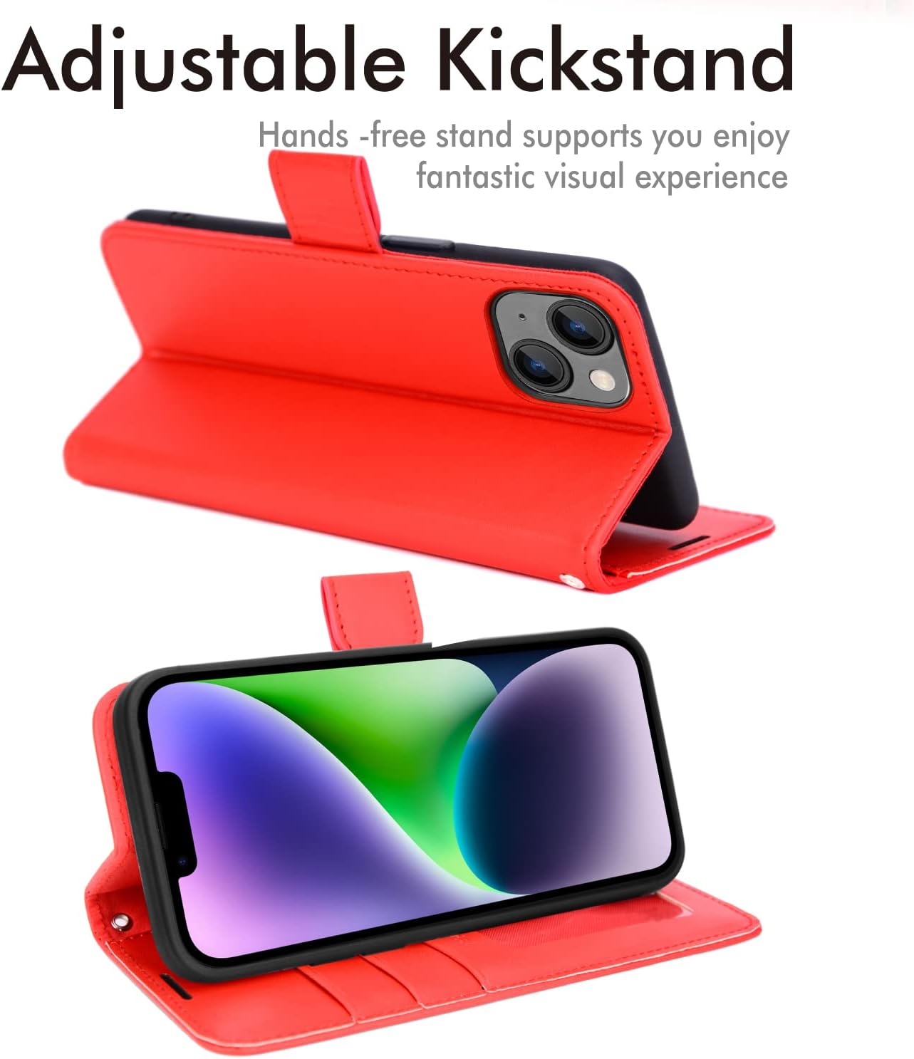[Wallet Case] Protective Cover with Cash & Card Holder, Stand and Wrist Strap For Apple iPhone 15