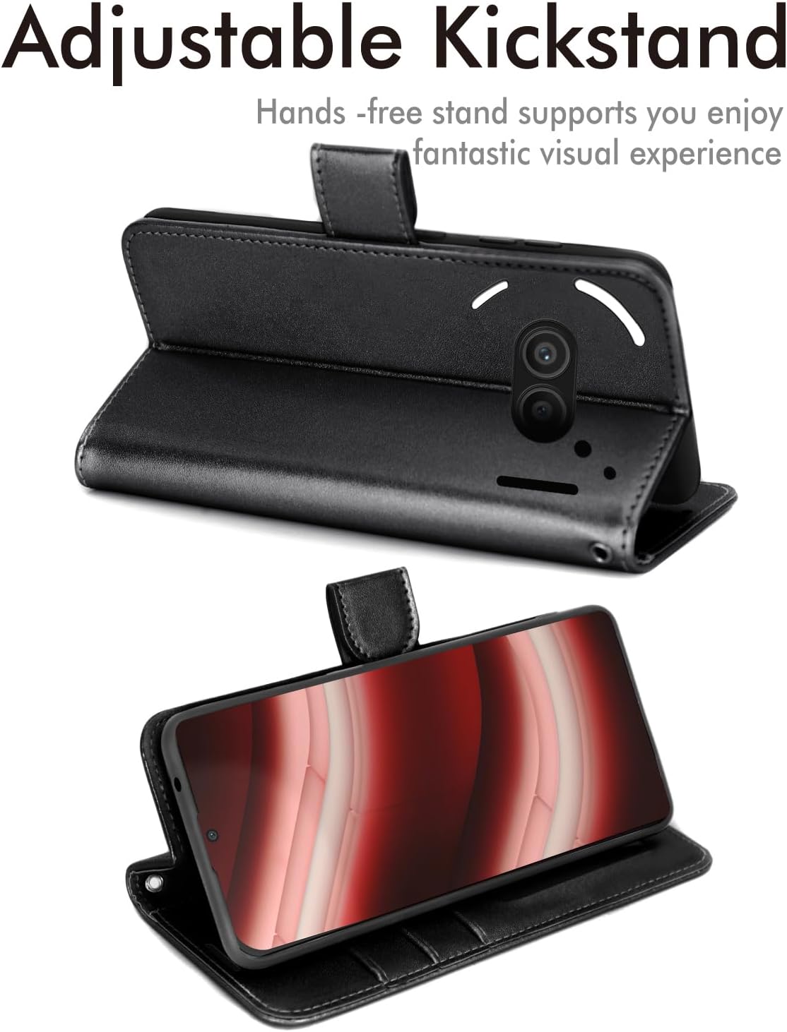 [Leather Wallet Case] Protective Cover with Cash & Card Holder, Stand and Wrist Strap For Nothing Phone 2a