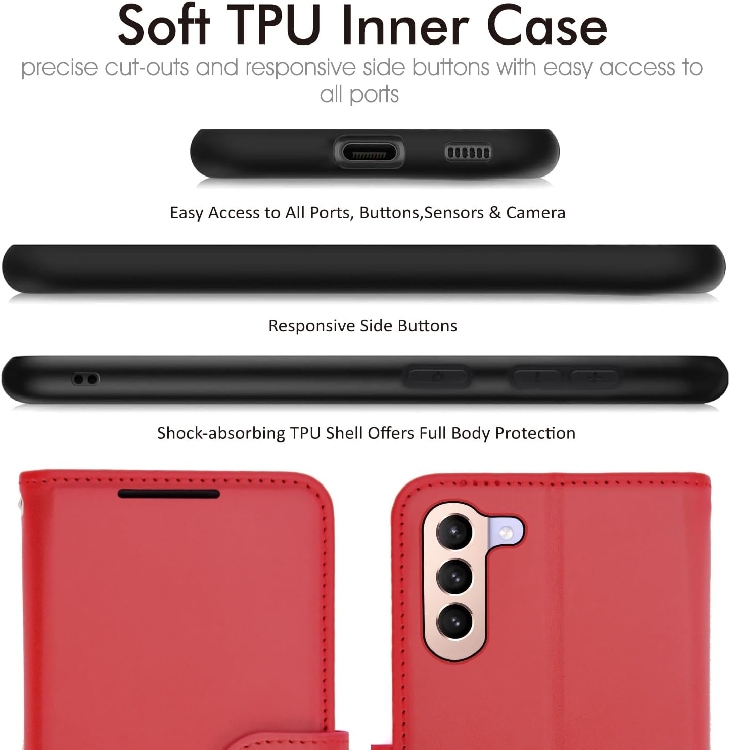 [Leather Wallet Case] Protective Cover with Cash & Card Holder, Stand and Wrist Strap For Samsung Galaxy S24 5G