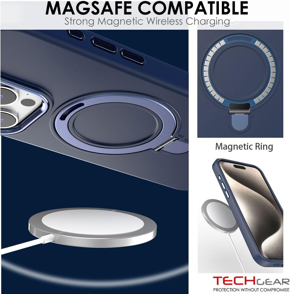 Premium Liquid Silicone Shockproof Anti-Scratch Magnetic Kickstand Case, Soft Microfibre Lining, Compatible with MagSafe Case for iPhone 15 Pro 6.1"