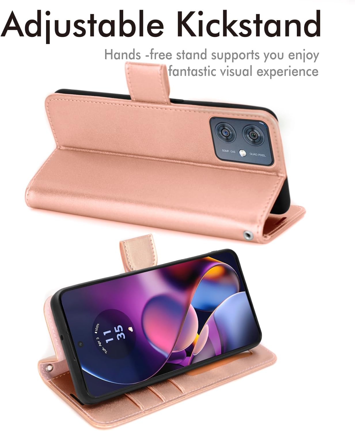 [Leather Wallet Case] Protective Cover with Cash & Card Holder, Stand and Wrist Strap For Motorola Moto G54 5G