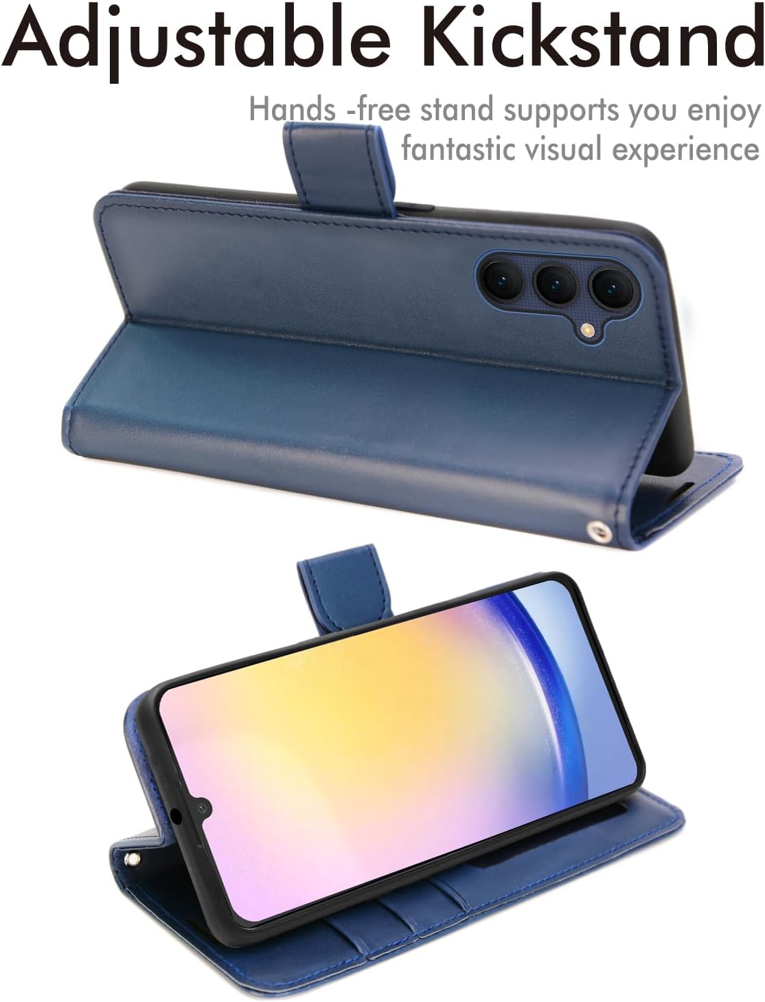 [Leather Wallet Case] Protective Cover with Cash & Card Holder, Stand and Wrist Strap For Samsung Galaxy A25 5G