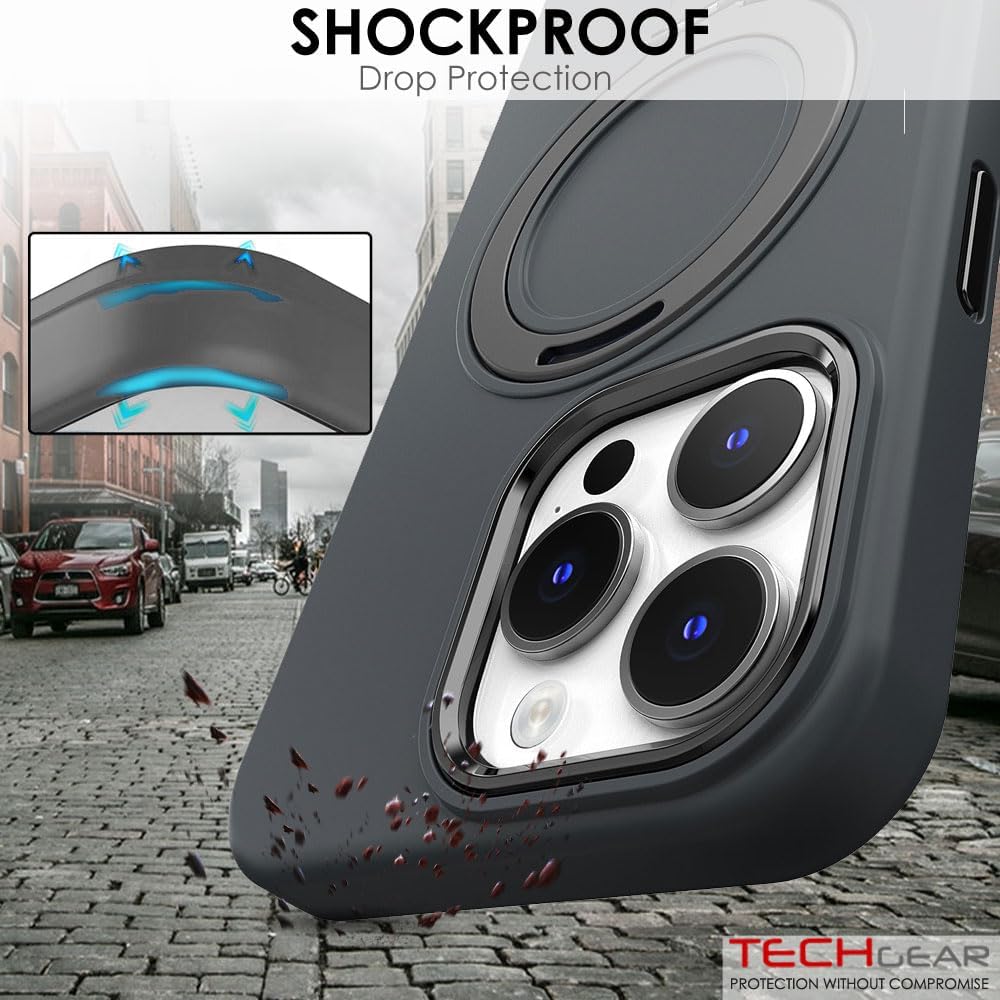 Premium Liquid Silicone Shockproof Anti-Scratch Magnetic Kickstand Case, Soft Microfibre Lining, Compatible with MagSafe Case for iPhone 15 Pro 6.1"