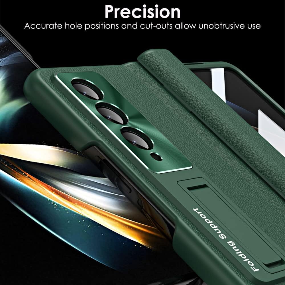 Samsung Galaxy Z Fold 5 Case Screen Protector Phone Case with Hinge Protection, Leather Fit Cover with Built-in Glass Screen Protector & Kickstand