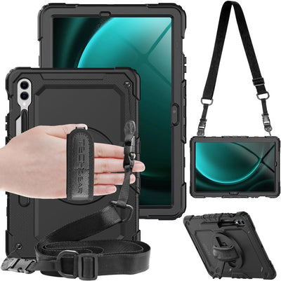 [UTILITY Case] Full Body Shockproof Case with Stand, Hand & Shoulder Strap for Samsung Galaxy Tab S9 FE Plus 12.4" (SM-X610 / SM-X616)