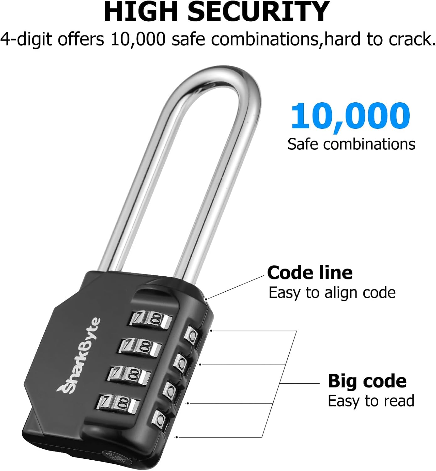 4-Dial Heavy Duty Combination Padlock [2.6" Long Shackle]