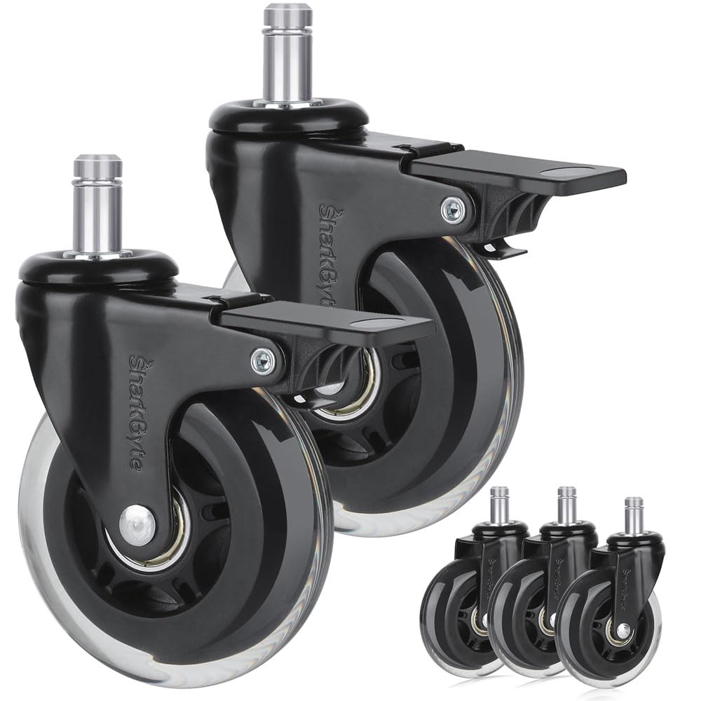 Office Chair Wheels Replacement Casters for ALL Floors inc Hardwood Floors, Ultra Heavy Duty Rollerblade Swivel Office Chair Castors - Universal fit (NOT IKEA)