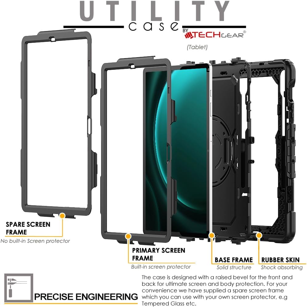 [UTILITY Case] Full Body Shockproof Case with Stand, Hand & Shoulder Strap for Samsung Galaxy Tab S9 FE Plus 12.4" (SM-X610 / SM-X616)