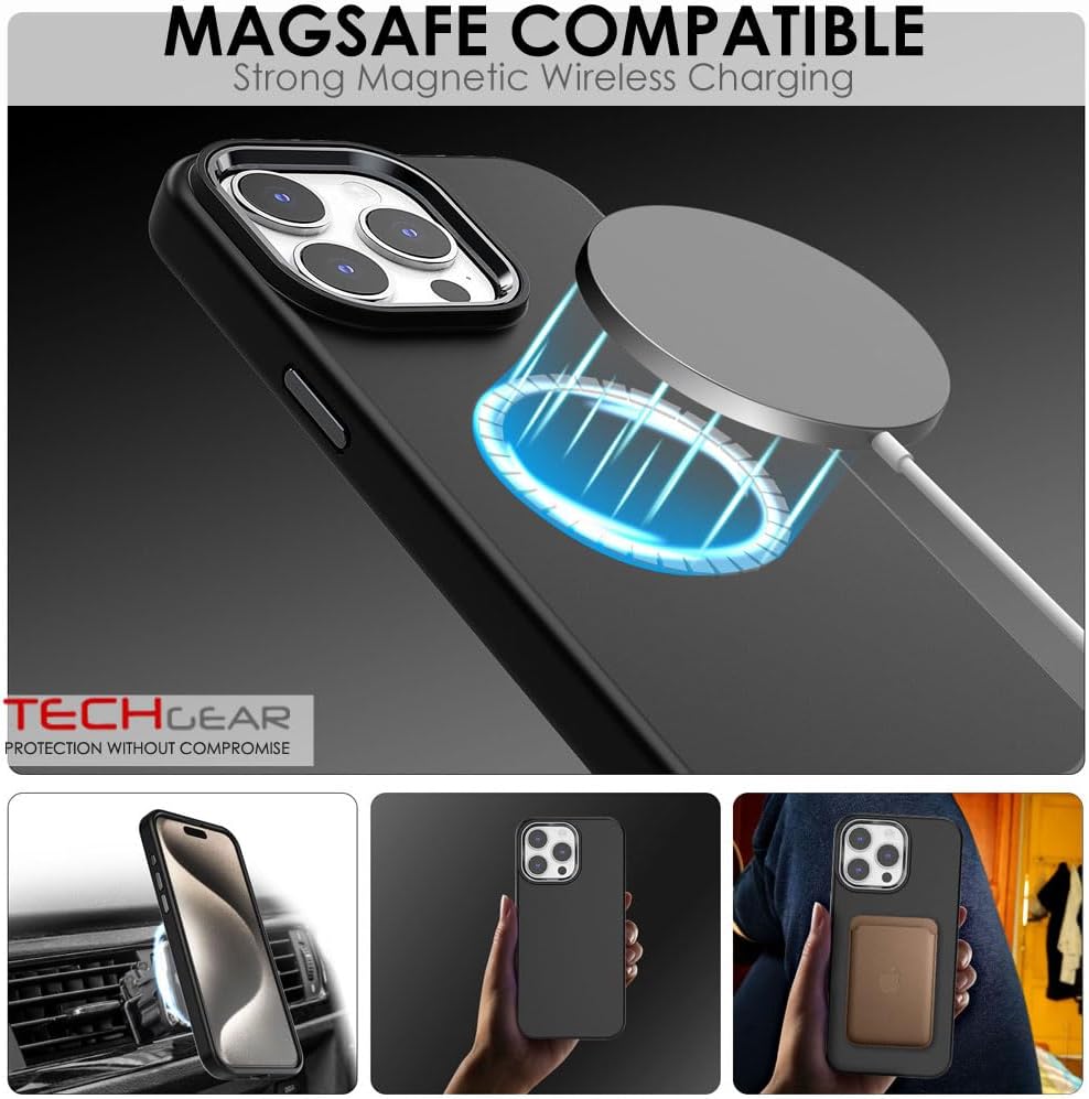 TECHGEAR iPhone 15 Pro Magnetic Silicone Case, Premium Liquid Silicone Anti-Scratch Compatible with MagSafe Soft Gel Rubber, Microfibre Lining Shockproof Phone Case For iPhone 15 Pro 6.1" - Black