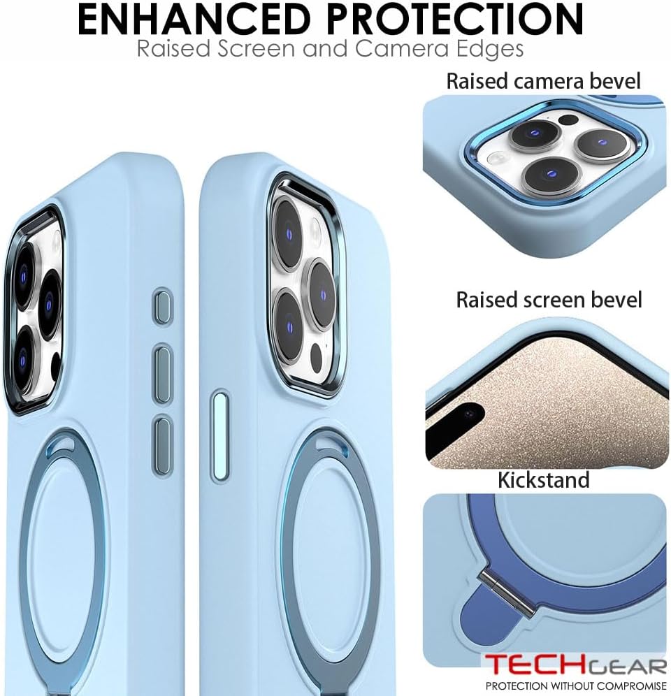Premium Liquid Silicone Shockproof Anti-Scratch Magnetic Kickstand Case, Soft Microfibre Lining, Compatible with MagSafe Case for iPhone 15 Pro 6.1"