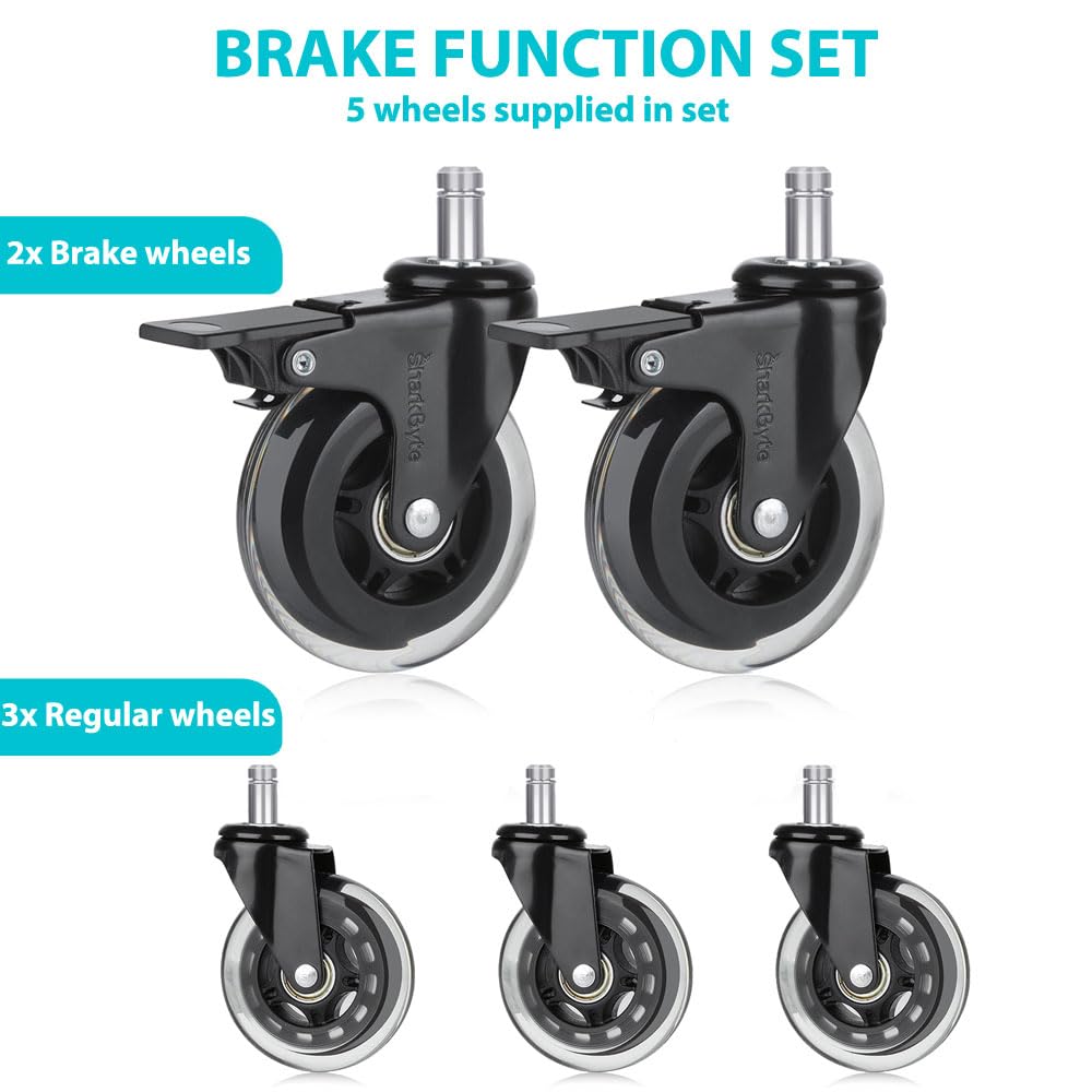 Office Chair Wheels Replacement Casters for ALL Floors inc Hardwood Floors, Ultra Heavy Duty Rollerblade Swivel Office Chair Castors - Universal fit (NOT IKEA)