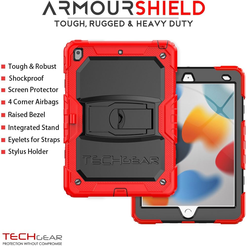 [ArmourSHIELD Case] Full Body Tough Rugged Case with Folding Stand & Screen Protector For Apple iPad 10.2" 2021/2020/2019 [9th/8th/7th Generation]