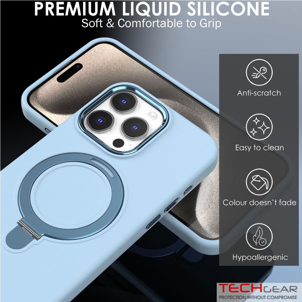 Premium Liquid Silicone Shockproof Anti-Scratch Magnetic Kickstand Case, Soft Microfibre Lining, Compatible with MagSafe Case for iPhone 15 Pro 6.1"
