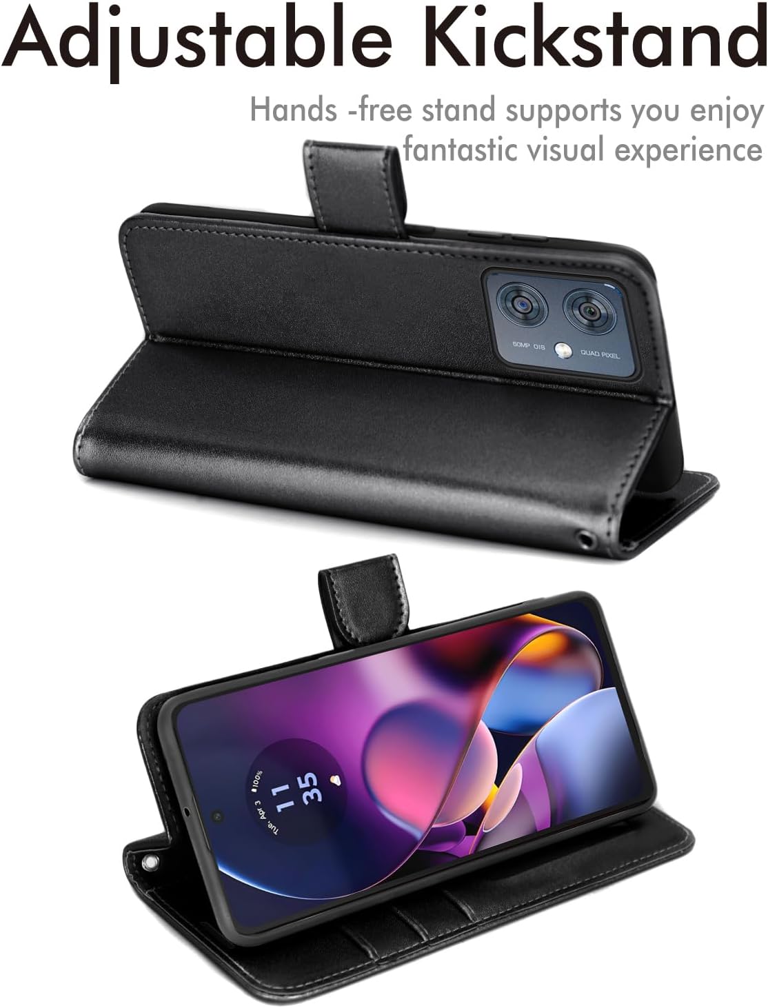 [Leather Wallet Case] Protective Cover with Cash & Card Holder, Stand and Wrist Strap For Motorola Moto G54 5G