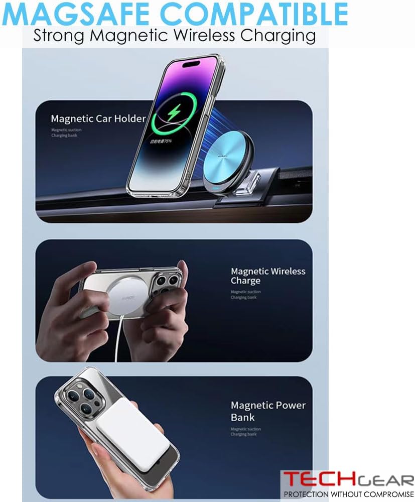 [Mag Fusion] Shockproof, Anti-Scratch, Slim & Light, Gel Bumper & Clear Hard Back Compatible with MagSafe Case Cover for iPhone 15 Pro Max 6.7"