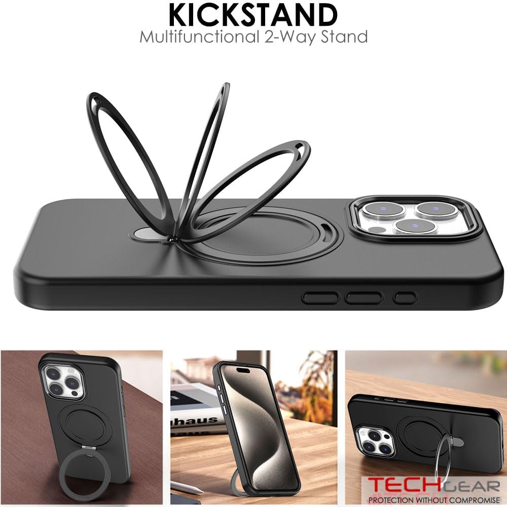 Premium Liquid Silicone Shockproof Anti-Scratch Magnetic Kickstand Case, Soft Microfibre Lining, Compatible with MagSafe Case for iPhone 15 Pro 6.1"