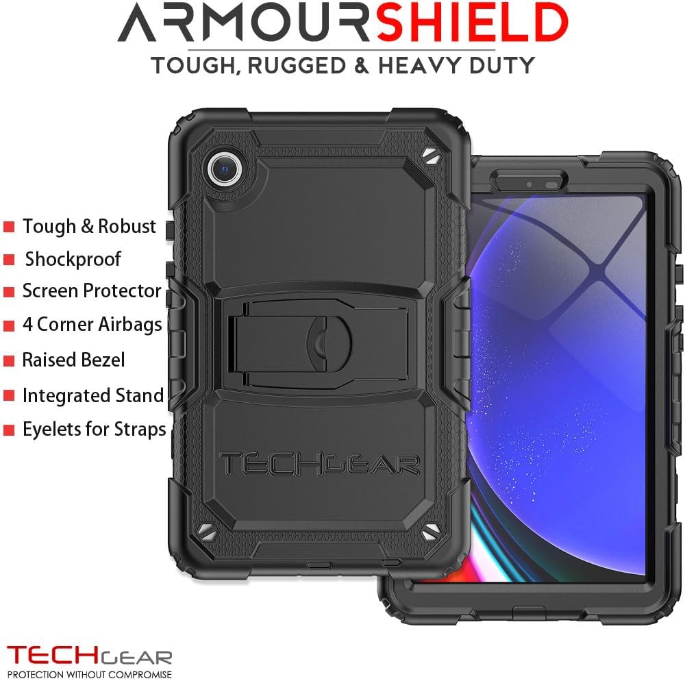 [ArmourSHIELD Case] Full Body Tough Rugged Case with Folding Stand & Screen Protector For Samsung Galaxy Tab A9 8.7" (SM-X110 / SM-X115)