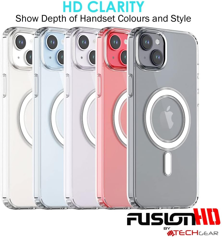 iPhone 15 Magnetic Case [Fusion HD] Shockproof, Anti-Scratch, Slim & Light, Hybrid Drop Protection, Gel Bumper & Clear Hard Back MagSafe Case Cover
