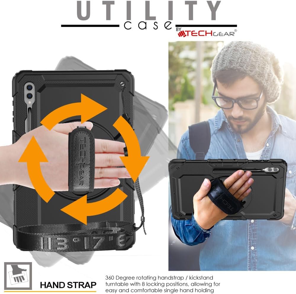 [UTILITY Case] Full Body Shockproof Case with Stand, Hand & Shoulder Strap for Samsung Galaxy Tab S9 Ultra (SM-X910, SM-X916 Series)