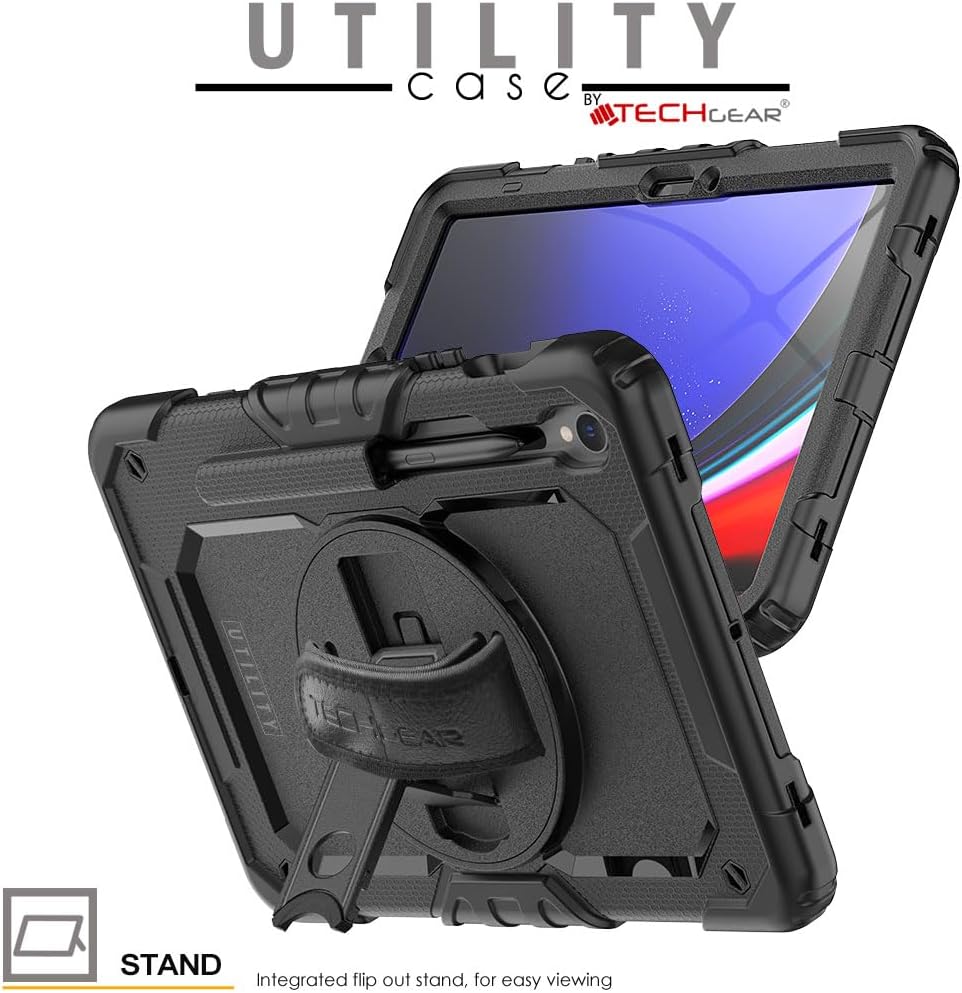 [UTILITY Case] Full Body Shockproof Case with Stand, Hand & Shoulder Strap for Samsung Galaxy Tab S9 FE 10.9" (SM-X510, SM-X516 Series)