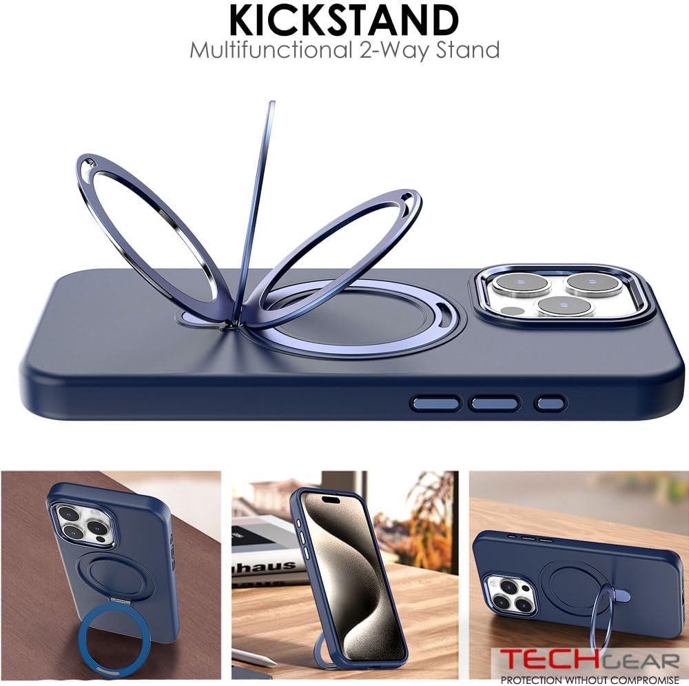 Premium Liquid Silicone Shockproof Anti-Scratch Magnetic Kickstand Case, Soft Microfibre Lining, Compatible with MagSafe Case for iPhone 15 Pro 6.1"