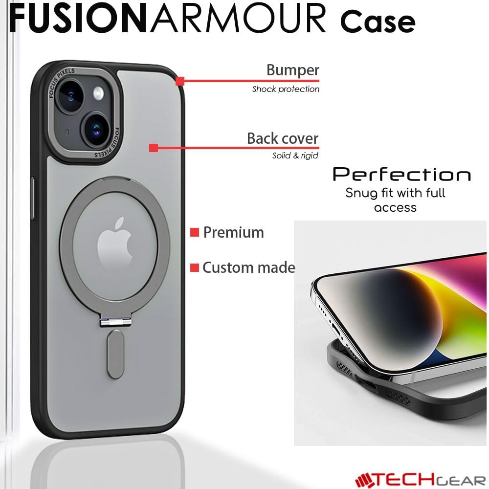 [Fusion Armour Ring] Premium Tough Protective Magnetic Ring Kickstand Case, MagSafe Case for iPhone 15 Plus 6.7"