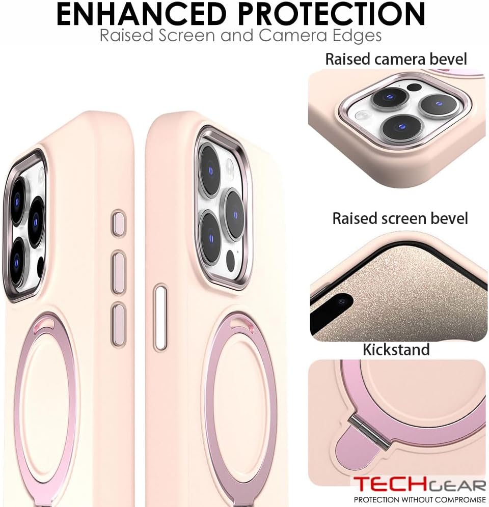 Premium Liquid Silicone Shockproof Anti-Scratch Magnetic Kickstand Case, Soft Microfibre Lining, Compatible with MagSafe Case for iPhone 15 Pro 6.1"