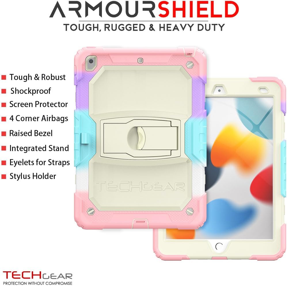 [ArmourSHIELD Case] Full Body Tough Rugged Case with Folding Stand & Screen Protector For Apple iPad 10.2" 2021/2020/2019 [9th/8th/7th Generation]