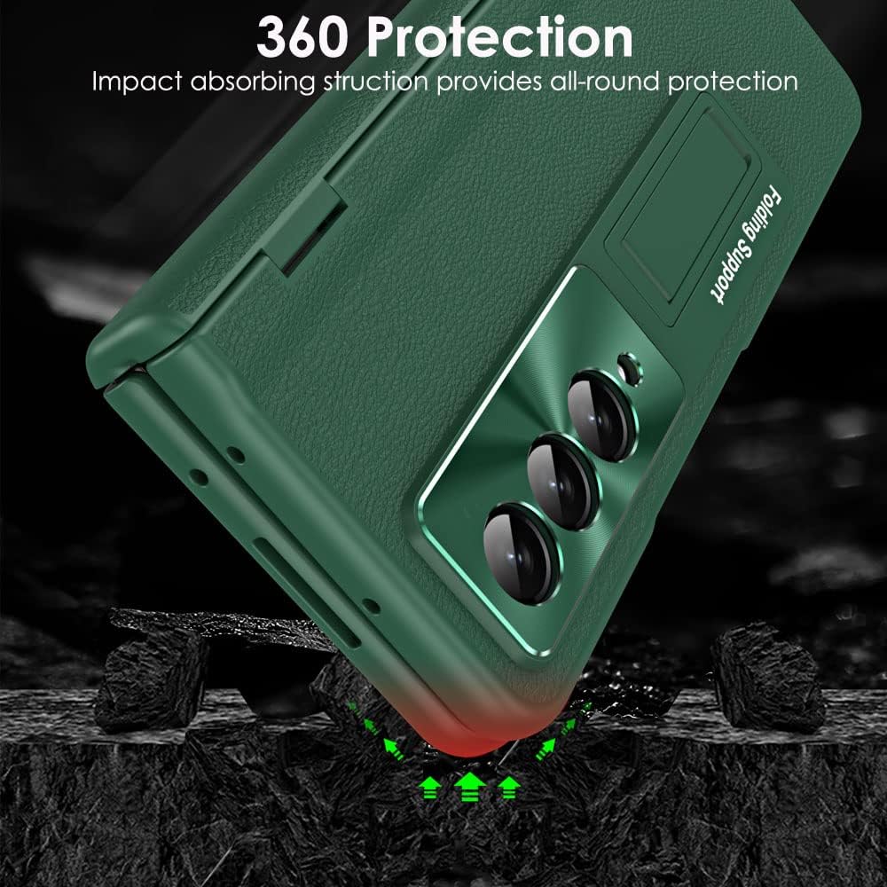 Samsung Galaxy Z Fold 5 Case Screen Protector Phone Case with Hinge Protection, Leather Fit Cover with Built-in Glass Screen Protector & Kickstand