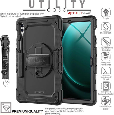 [UTILITY Case] Full Body Shockproof Case with Stand, Hand & Shoulder Strap for Samsung Galaxy Tab S9 FE Plus 12.4" (SM-X610 / SM-X616)