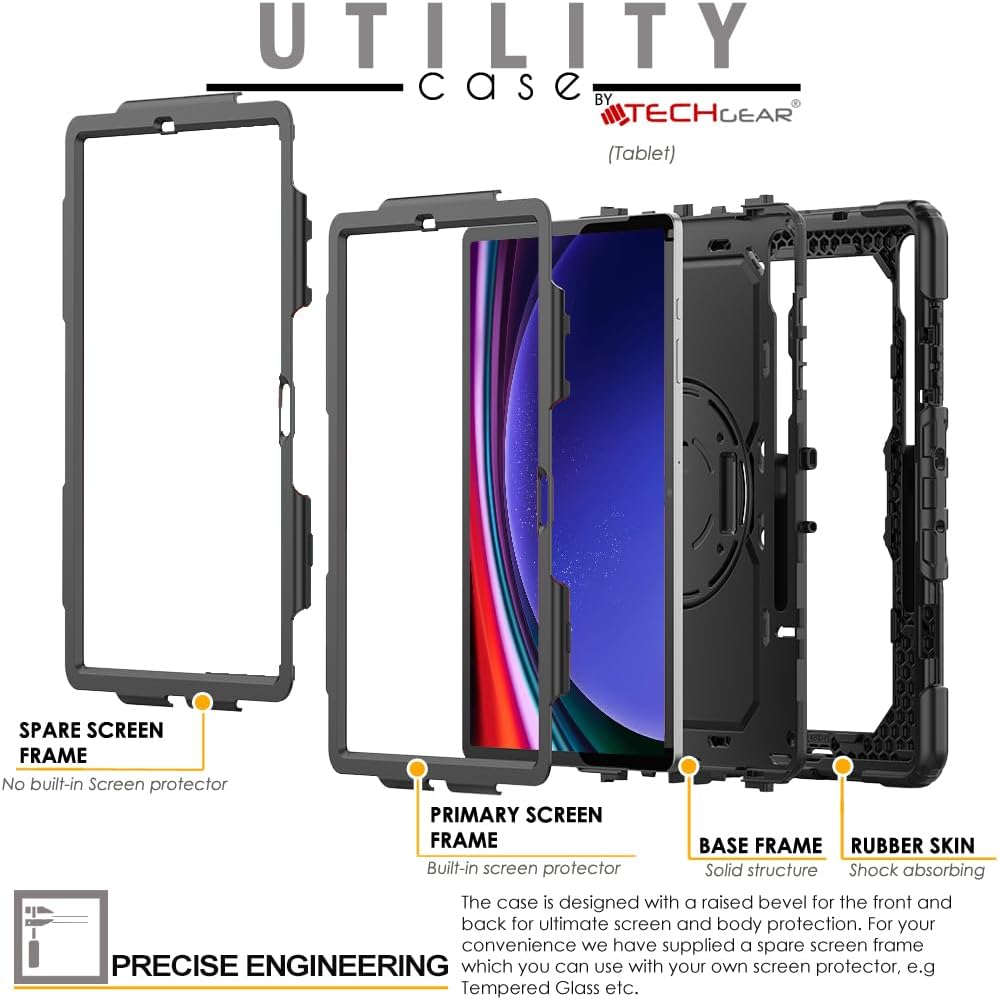 [UTILITY Case] Full Body Shockproof Case with Stand, Hand & Shoulder Strap for Samsung Galaxy Tab S9 Plus 12.4" (SM-X810, SM-X816 Series)