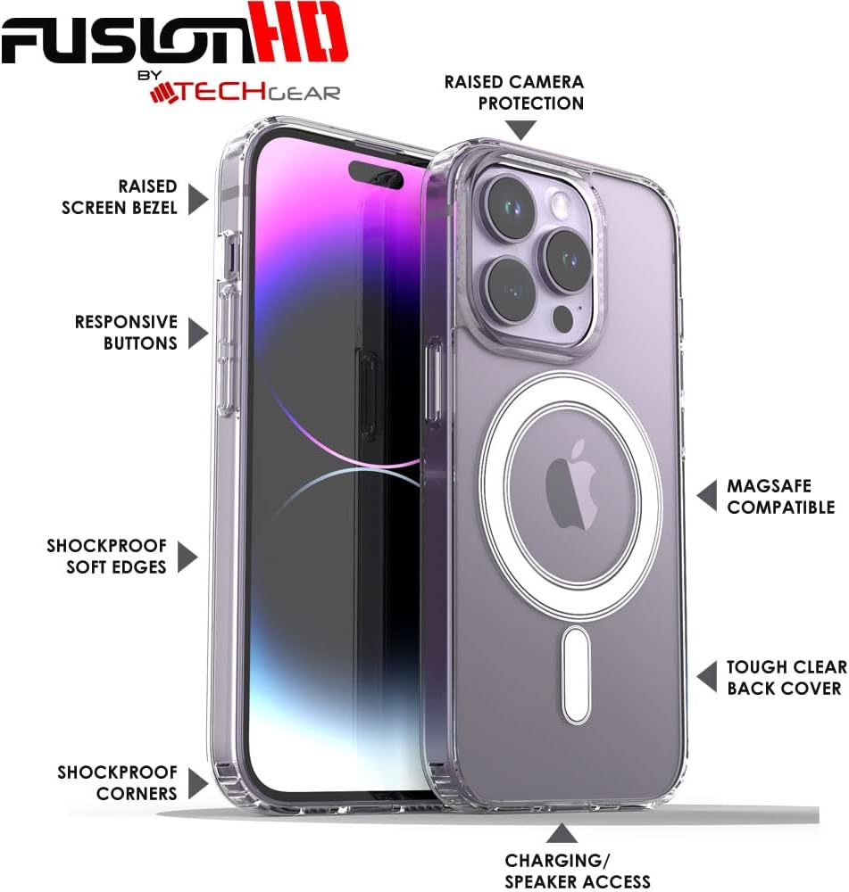 Apple iPhone 15 Pro Magnetic Case - Shockproof, Anti-Scratch, Slim & Light, Hybrid Drop Protection, Gel Bumper & Clear Hard Back MagSafe Case