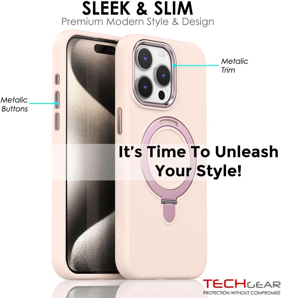 Premium Liquid Silicone Shockproof Anti-Scratch Magnetic Kickstand Case, Soft Microfibre Lining, Compatible with MagSafe Case for iPhone 15 Pro 6.1"