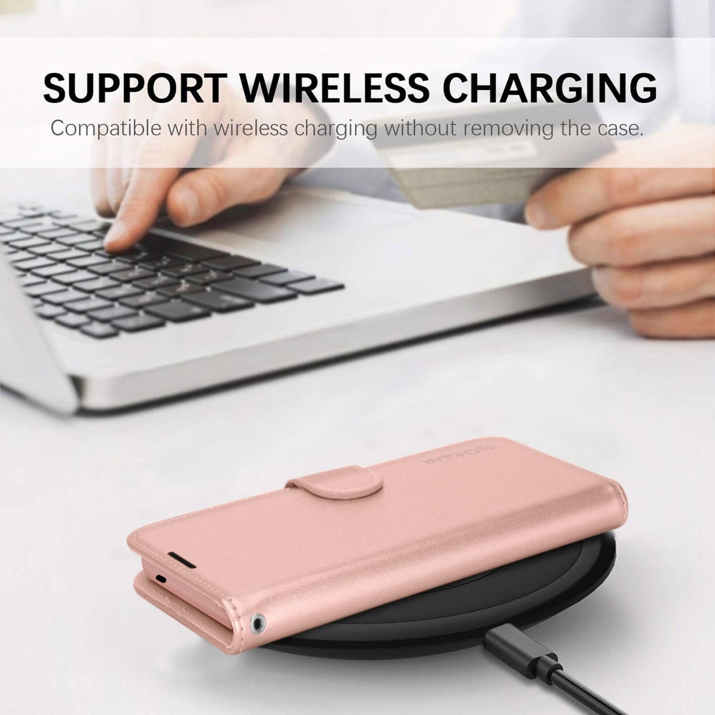 [Wallet Case] Protective Cover with Cash & Card Holder, Stand and Wrist Strap For Samsung Galaxy S24 Plus