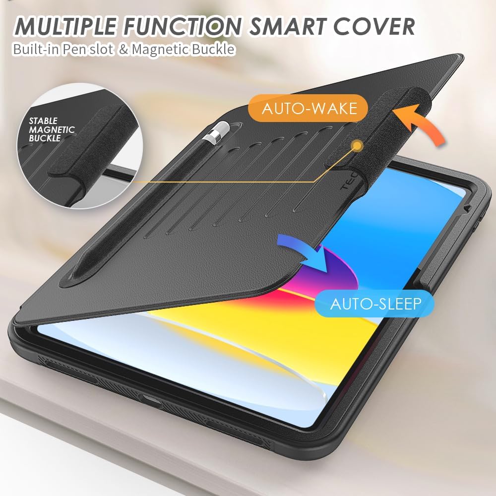 [Enduro Case] Tough Strong Magnetic & Flip Case [Auto Sleep/Wake] Cover with Multi-Angle Stand & Card Slot For Apple iPad 11th & 10th Generation, iPad 2025 / 2022