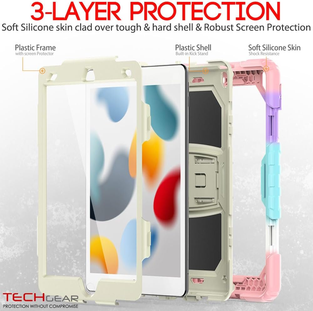 [ArmourSHIELD Case] Full Body Tough Rugged Case with Folding Stand & Screen Protector For Apple iPad 10.2" 2021/2020/2019 [9th/8th/7th Generation]