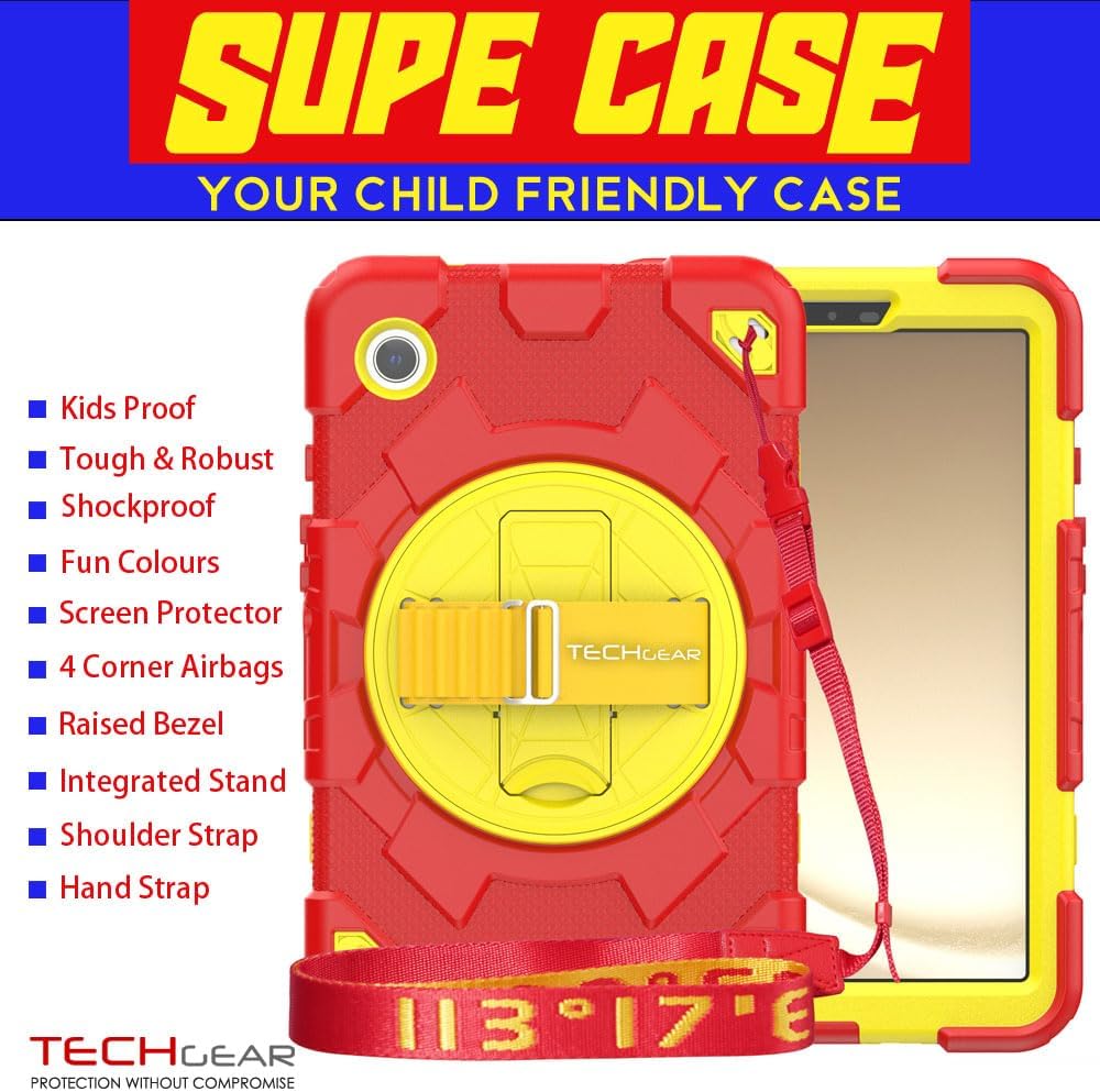 [SUPE Case] Tough Shockproof Fun Case with 360 Rotating Stand, Hand & Shoulder Strap for Samsung Galaxy Tab A9 8.7" (SM-X110 / SM-X115)