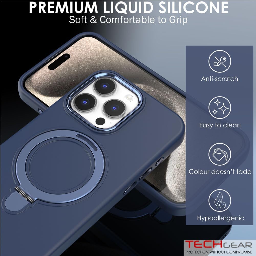 Premium Liquid Silicone Shockproof Anti-Scratch Magnetic Kickstand Case, Soft Microfibre Lining, Compatible with MagSafe Case for iPhone 15 Pro 6.1"