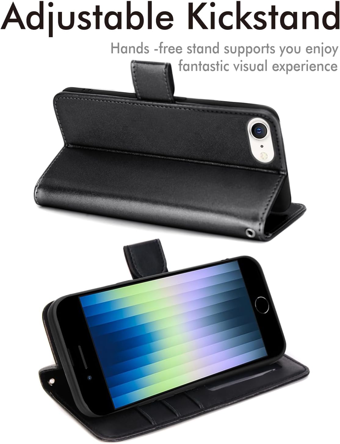 [Wallet Case] Protective Cover with Cash & Card Holder, Stand and Wrist Strap For Apple iPhone SE 3 / SE 2 / iPhone 8 7 6 6s 4.7"