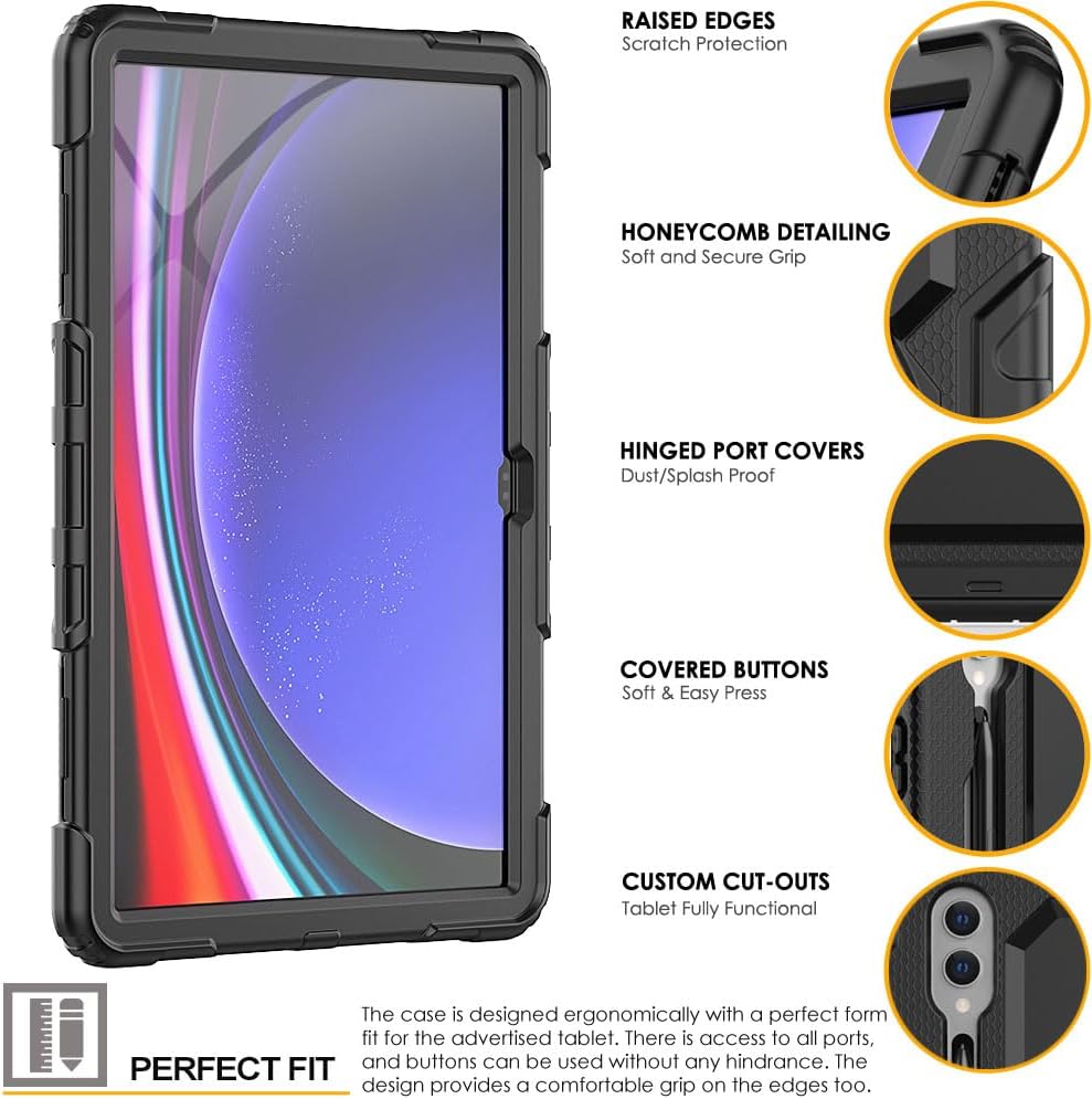 [UTILITY Case] Full Body Shockproof Case with Stand, Hand & Shoulder Strap for Samsung Galaxy Tab S9 Ultra (SM-X910, SM-X916 Series)