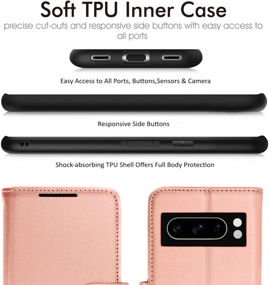 [Wallet Case] Protective Cover with Cash & Card Holder, Stand and Wrist Strap For Google Pixel 8 Pro