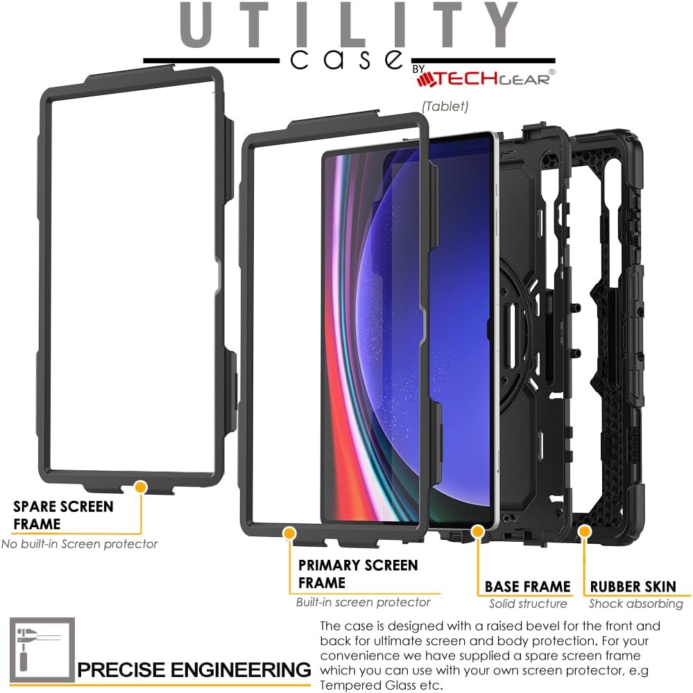 [UTILITY Case] Full Body Shockproof Case with Stand, Hand & Shoulder Strap for Samsung Galaxy Tab S9 Ultra (SM-X910, SM-X916 Series)