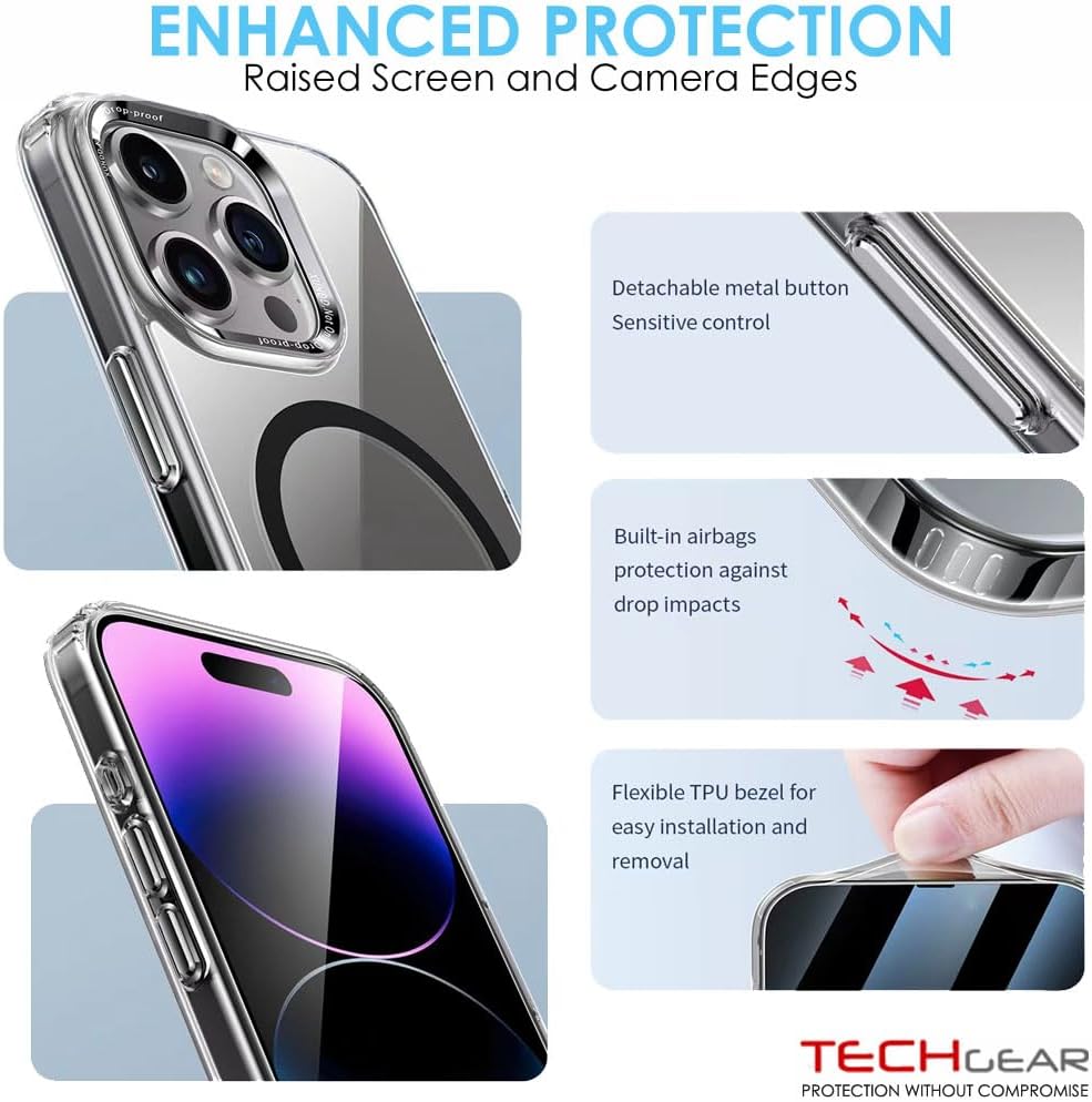 [Mag Fusion] Shockproof, Anti-Scratch, Slim & Light, Gel Bumper & Clear Hard Back Compatible with MagSafe Case Cover for iPhone 15 Pro Max 6.7"