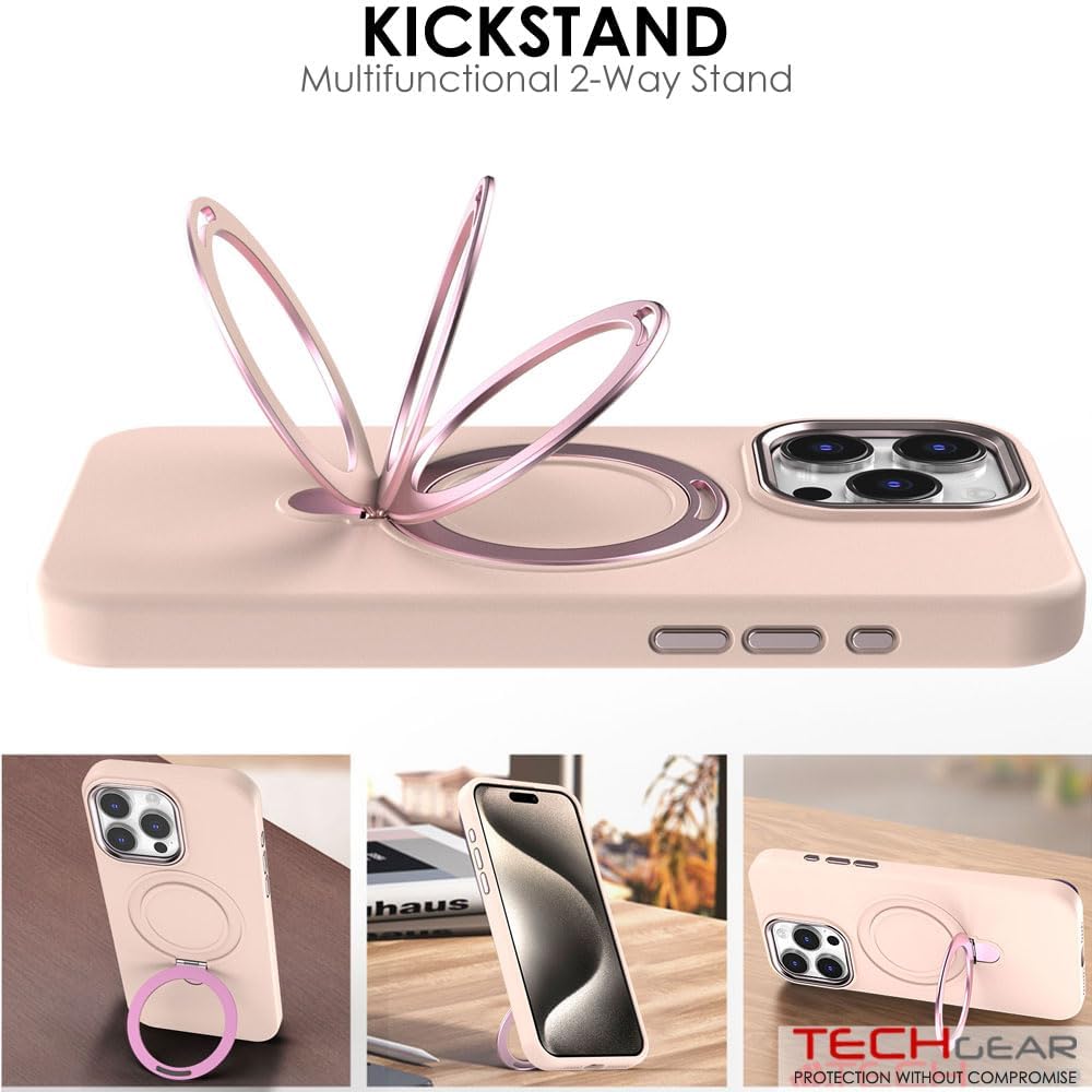 Premium Liquid Silicone Shockproof Anti-Scratch Magnetic Kickstand Case, Soft Microfibre Lining, Compatible with MagSafe Case for iPhone 15 Pro 6.1"