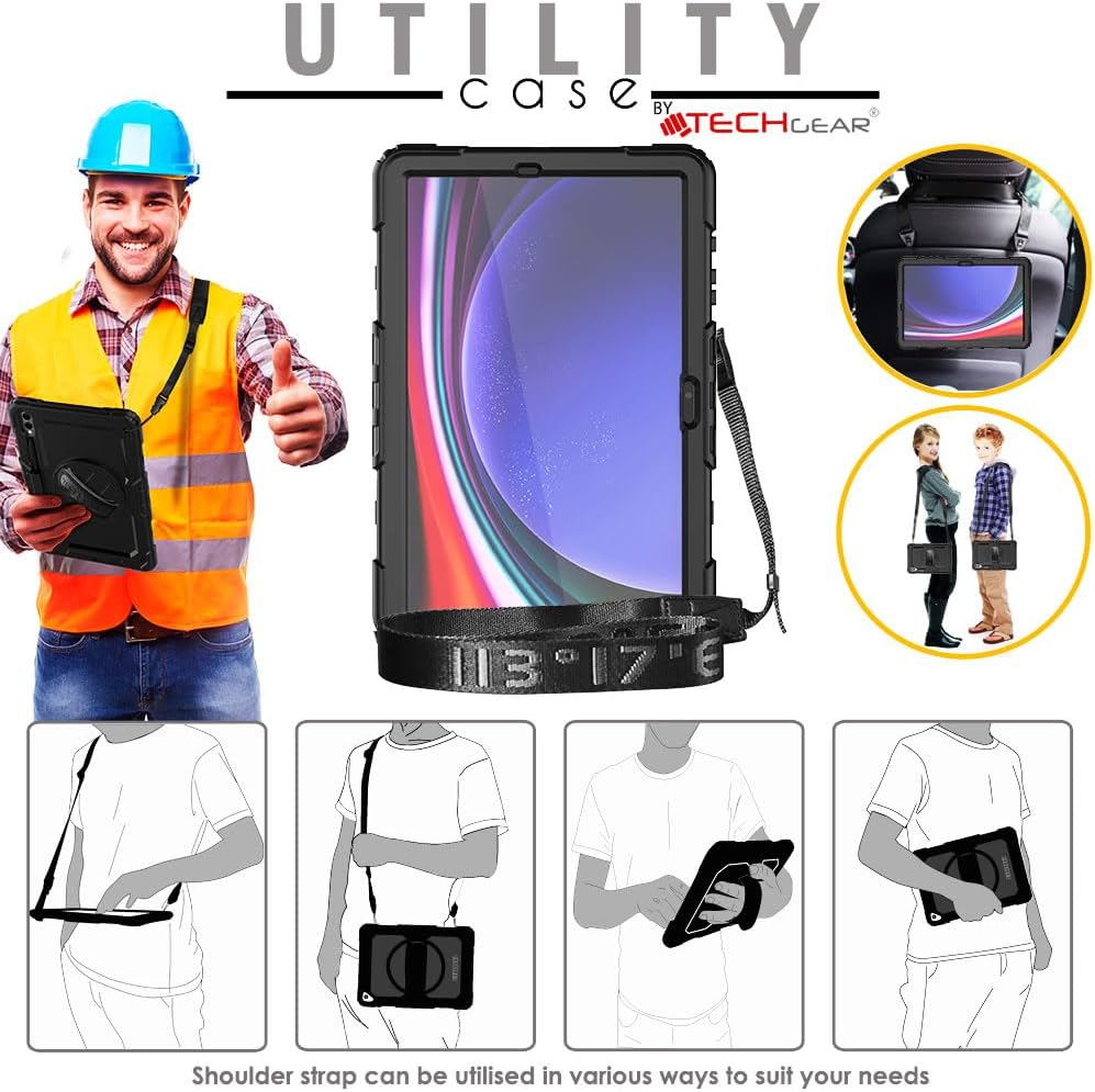 [UTILITY Case] Full Body Shockproof Case with Stand, Hand & Shoulder Strap for Samsung Galaxy Tab S9 Plus 12.4" (SM-X810, SM-X816 Series)